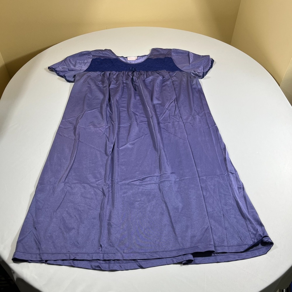Vintage Serenada Nightgown Purple Nylon Blue Lace Trim Muumuu XL